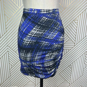 Fuzzi Donna Blue Plaid Houndstooth Ruched Jersey‎ Skirt Size US Small